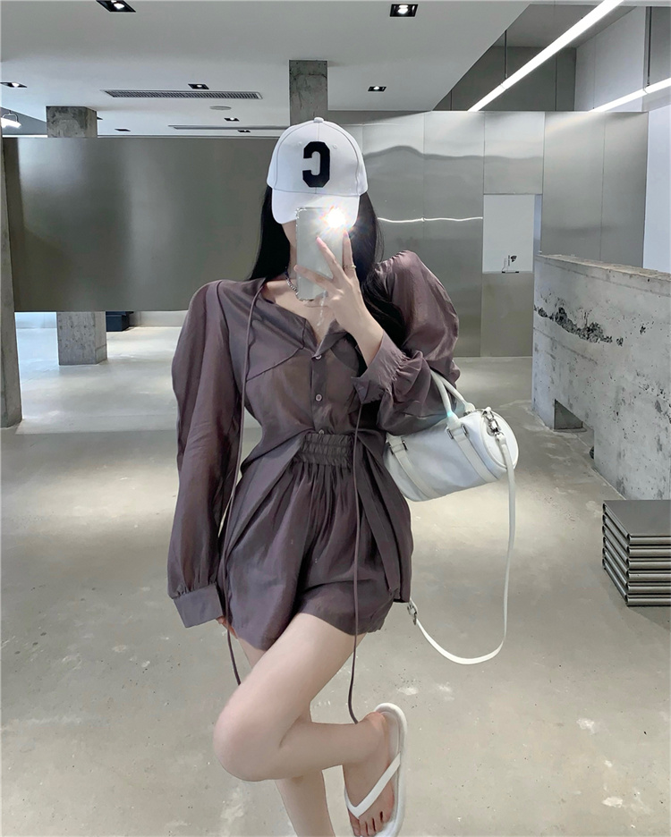 パンツセットアップ 袖ふんわりショートパンツ上下セット 日焼け対策