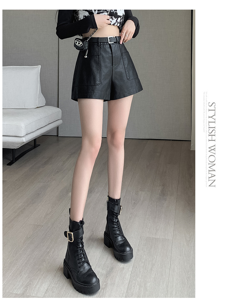 パンツセットアップ ベルト付きハイウエストショートパンツ