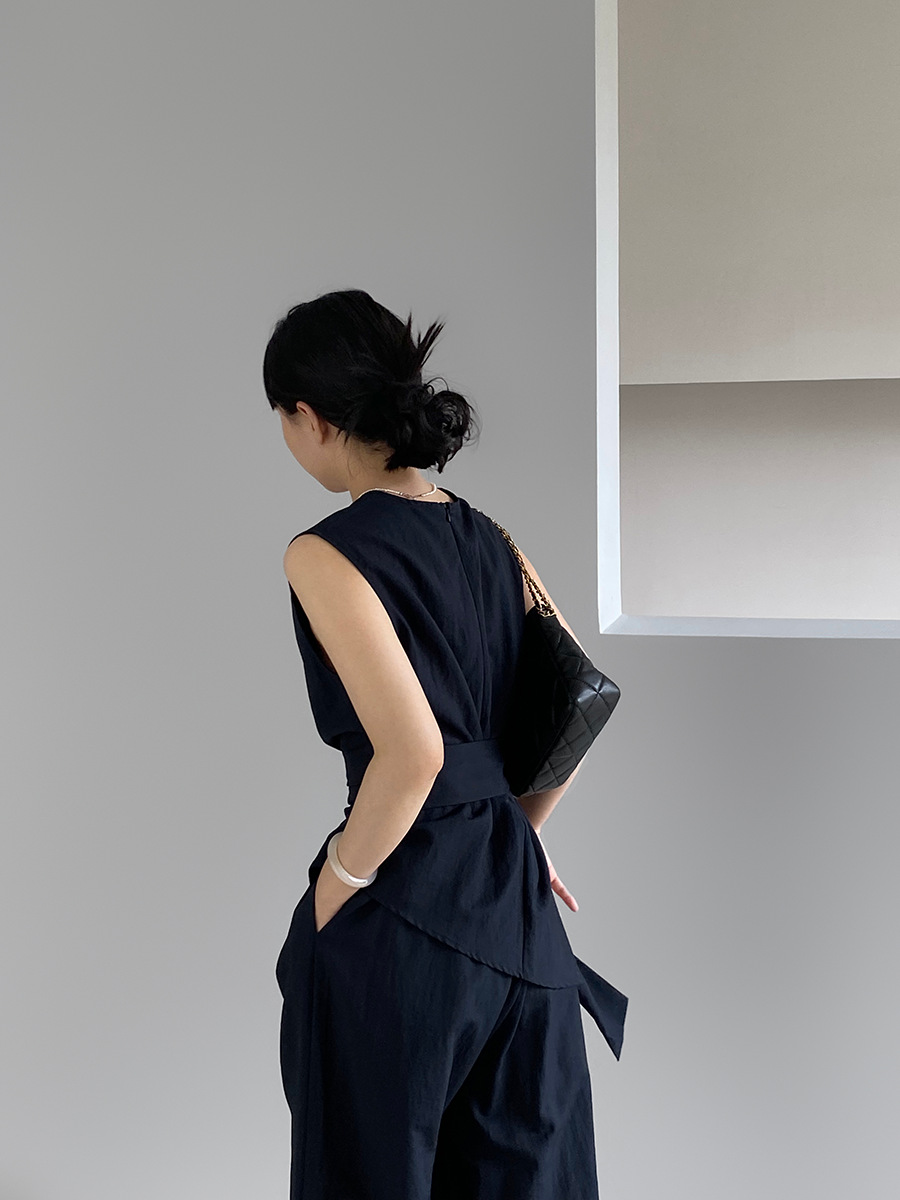 パンツセットアップ 結び目デザインベスト ワイドパンツセット