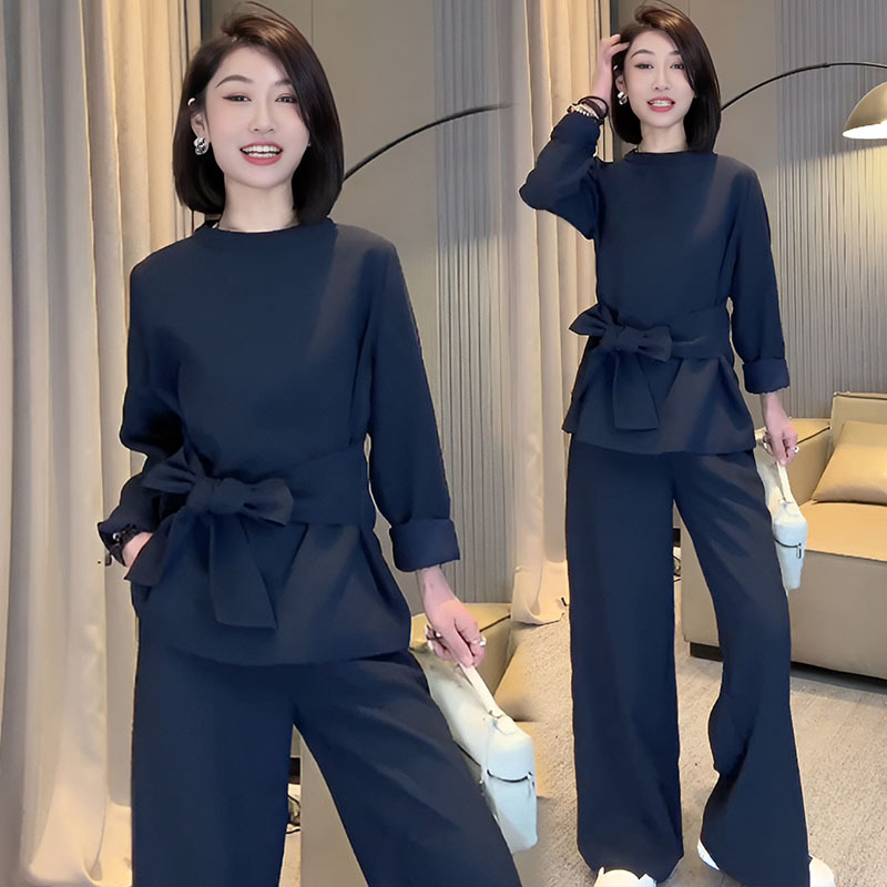 パンツセットアップ リボンベルト付きワイドパンツセットアップ