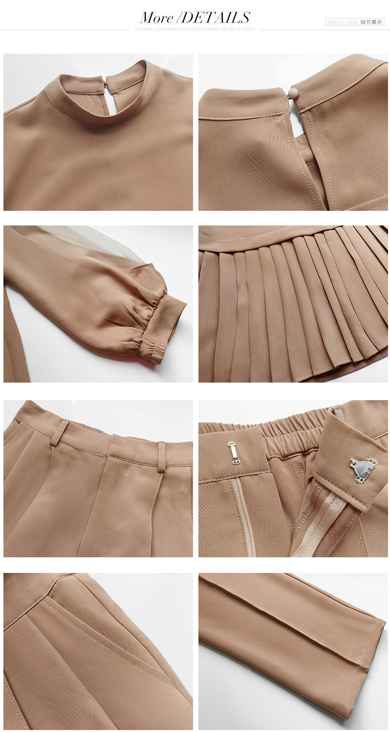 パンツセットアップ 透け感シフォン プリーツ切替セットアップ