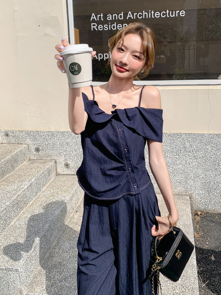 パンツセットアップ ワイド 肩魅せフリルワイドパンツセット