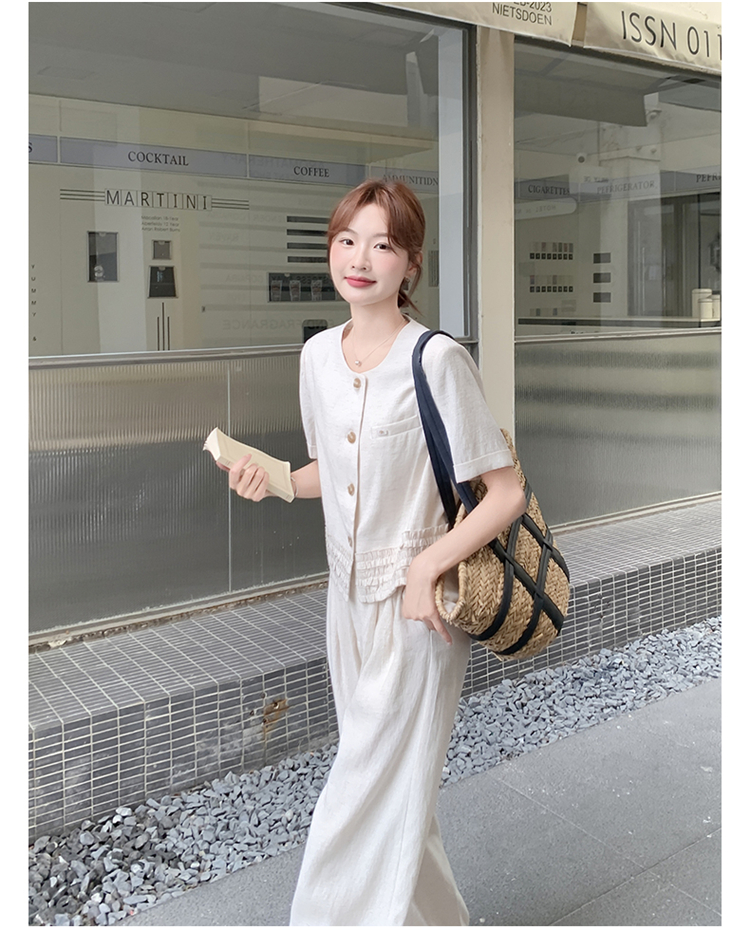 パンツセットアップ シャーリングポケット付きワイドセットアップ