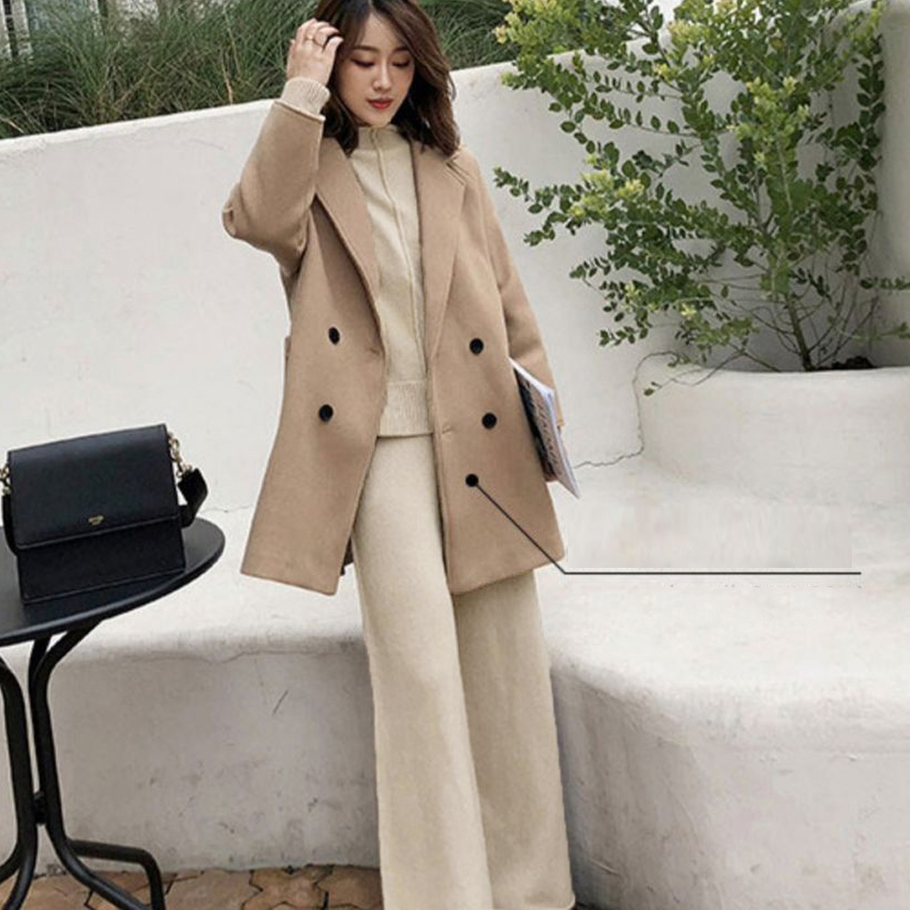 ニットワイドパンツセットアップ レディース ゆったり秋冬長袖無地