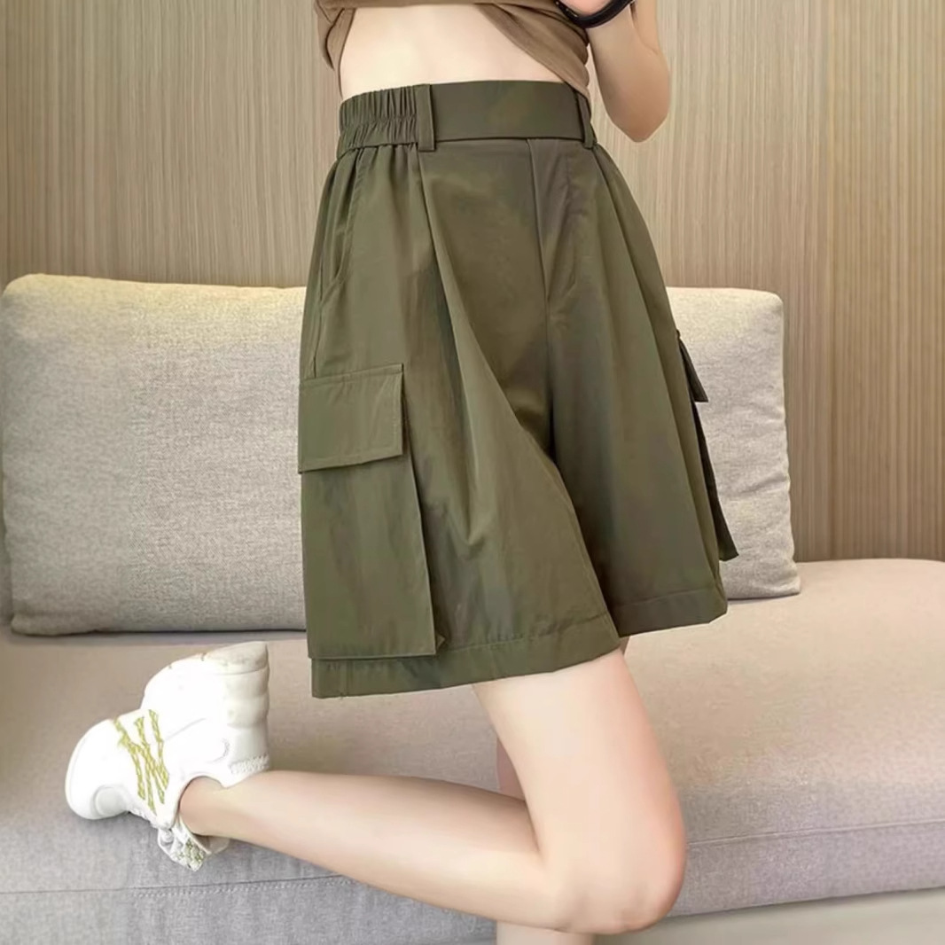 パンツセットアップ ポケット付きハイウエストショートパンツ