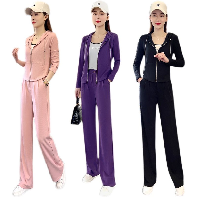 パンツセットアップ ジップアップパーカーとワイドパンツの上下セット