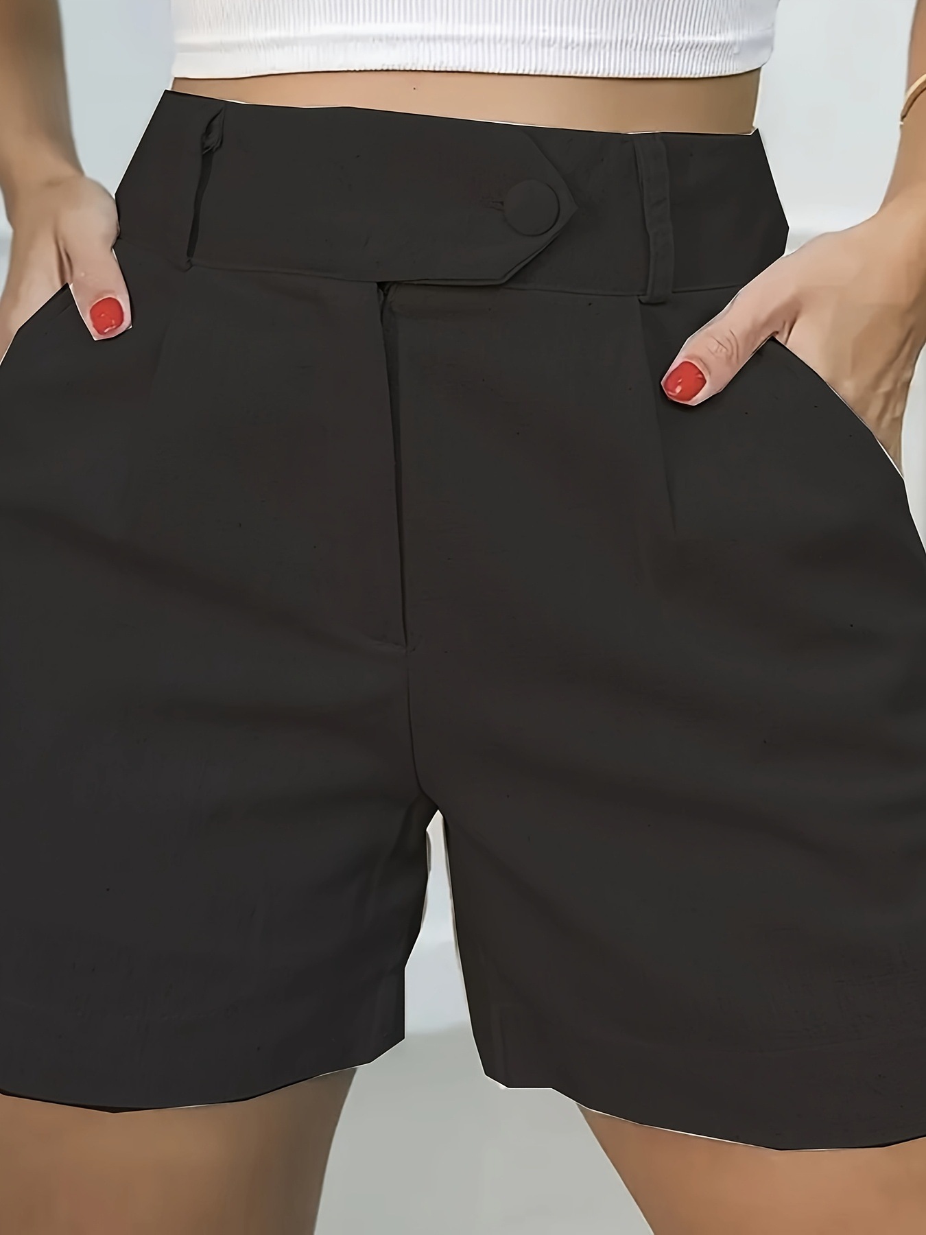 パンツセットアップ 大人可愛いベルト付きハイウエストショートパンツ
