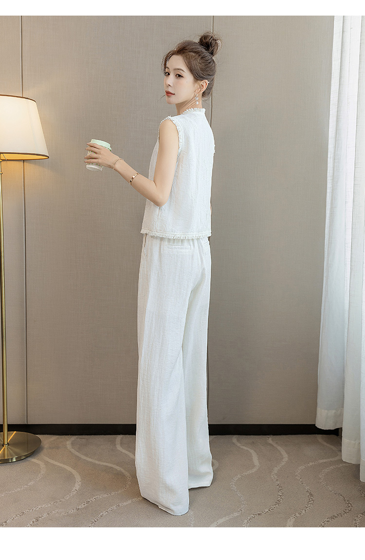 パンツセットアップ フリンジ飾りノースリーブワイドパンツセット