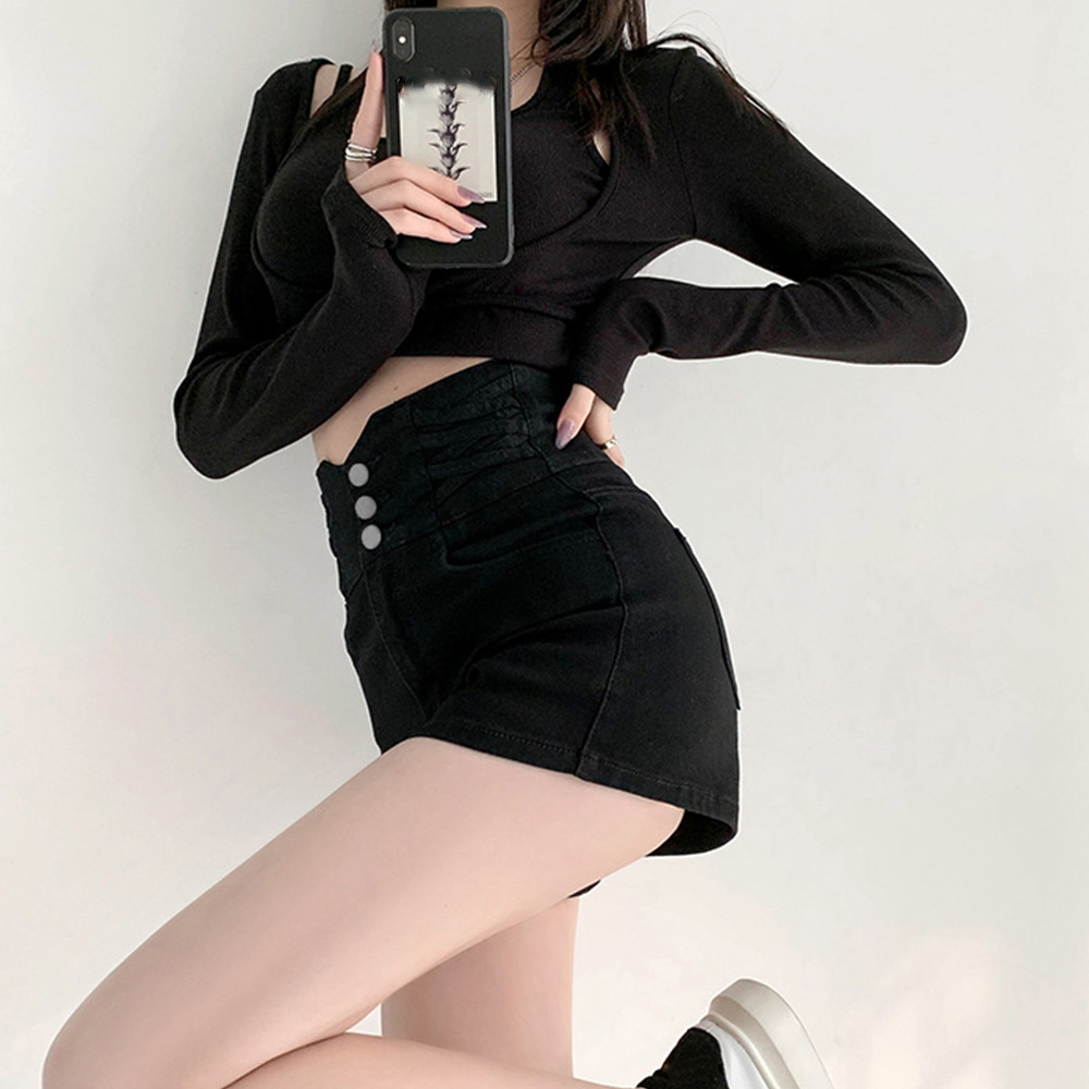 パンツセットアップ ハイウエスト デニム ショートパンツ レディース 美脚