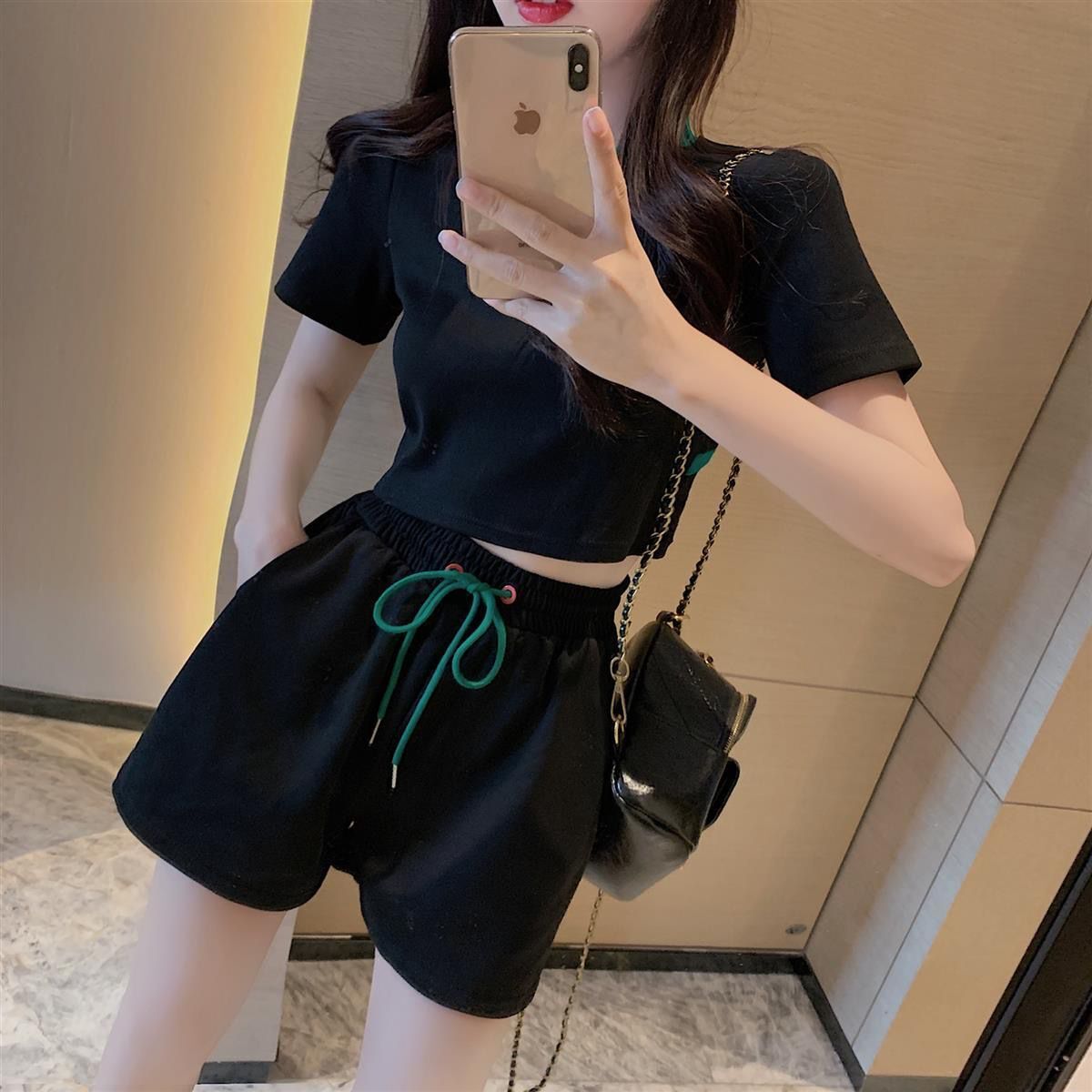 パンツセットアップ ウエストリボン ショート丈セットアップ