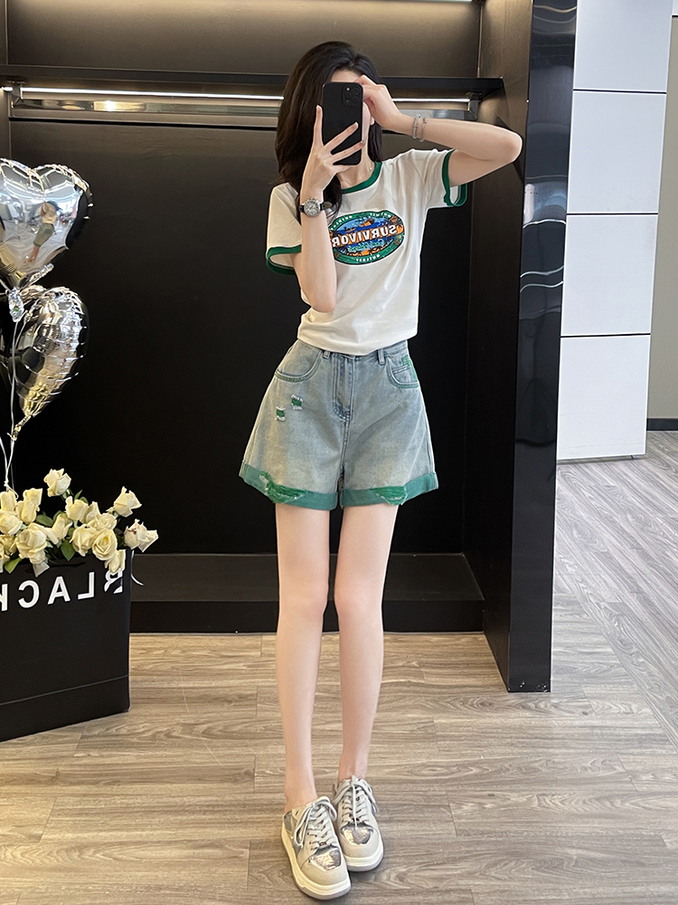 パンツセットアップ ショート レトロ風プリント ショートパンツセット