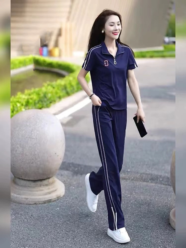パンツセットアップ 半袖ポロシャツワイドパンツセット