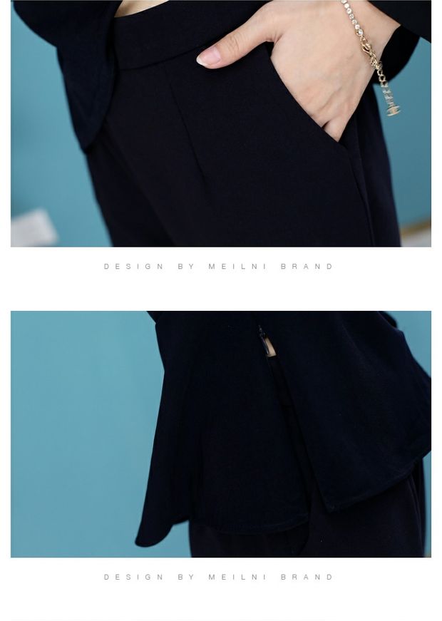 パンツセットアップ シフォン袖エレガント二重襟パンツセットアップ