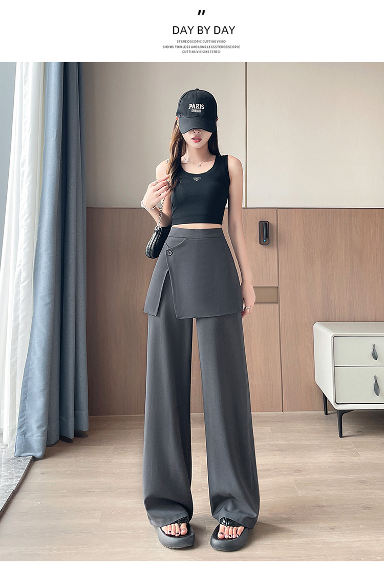 パンツセットアップ 重ね着風ラップデザインワイドパンツ
