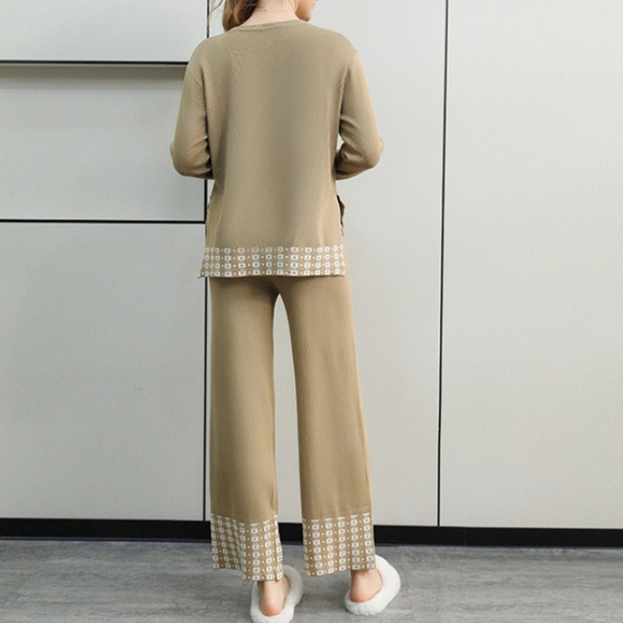 パンツセットアップ 秋冬新作ニットプルオーバーとワイドパンツの上下セット