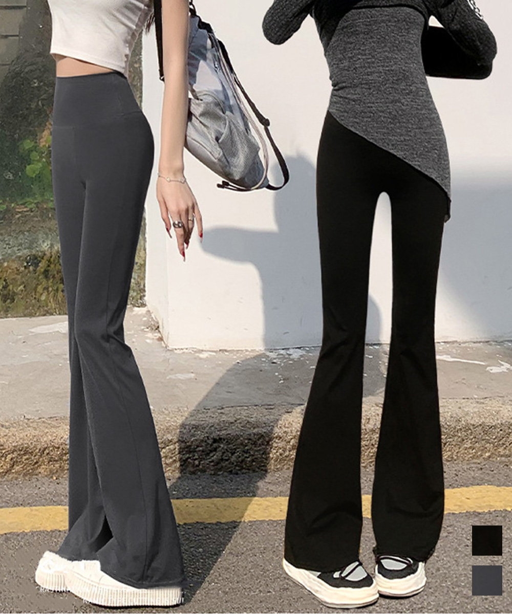 パンツセットアップ ワイドフレアヨガパンツ レディース 美脚無地