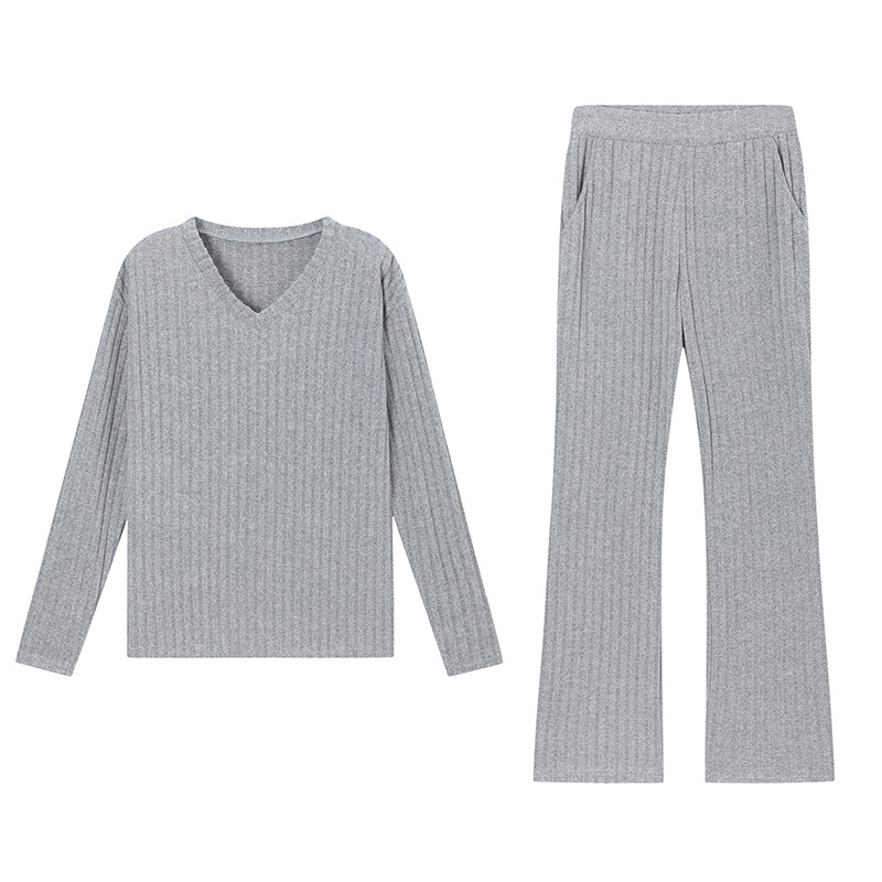 パンツセットアップ リブ編みゆったりパンツセットアップ
