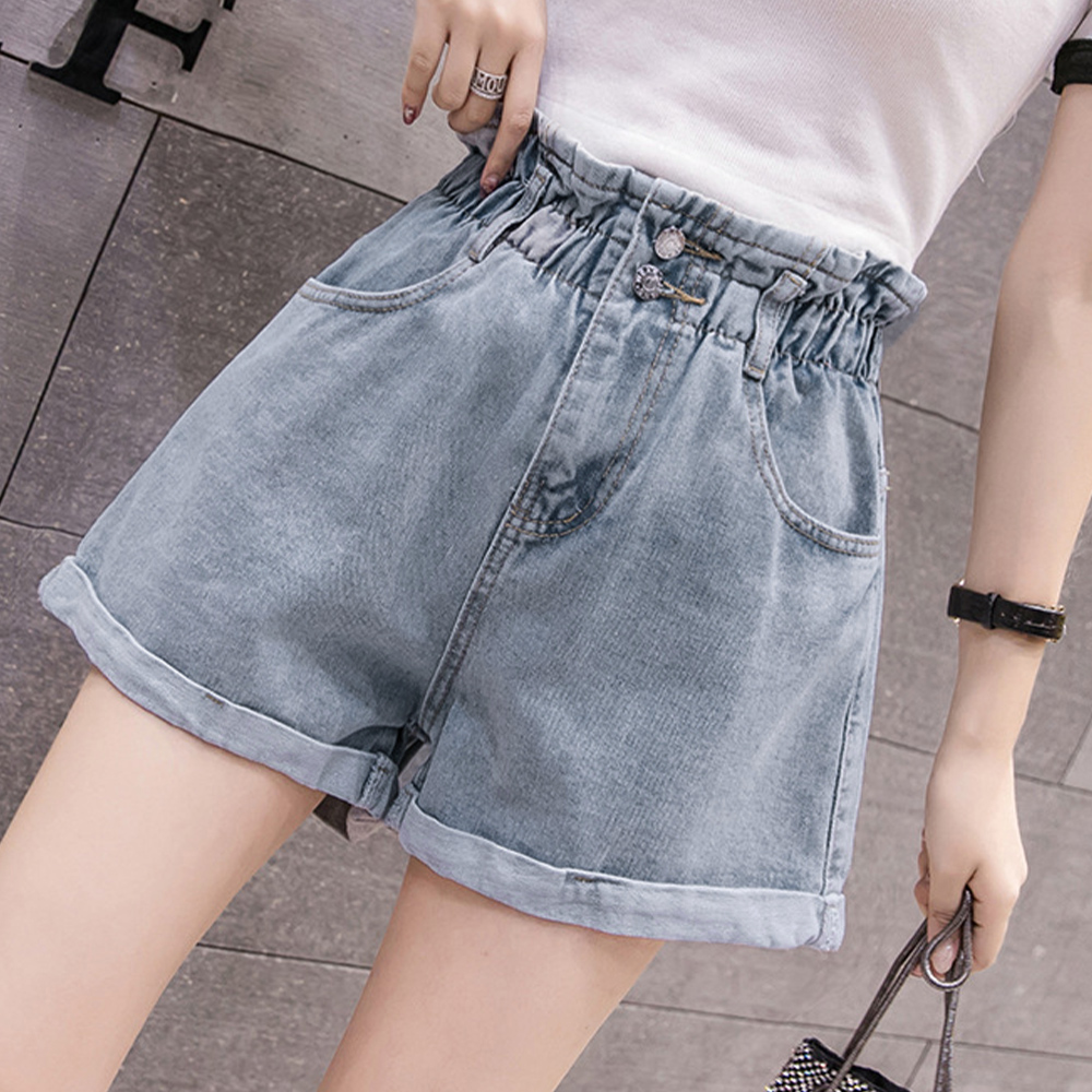 パンツセットアップ デニムショートパンツ レディース ハイウエスト ロールアップ