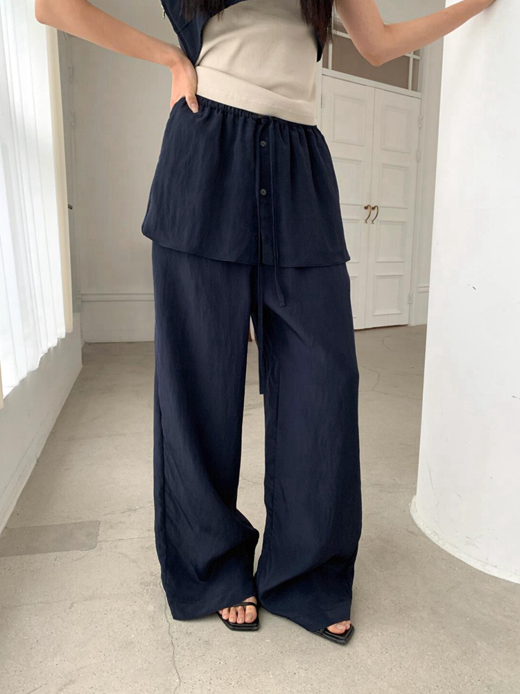 パンツセットアップ レイヤード風ワイドパンツセットアップ