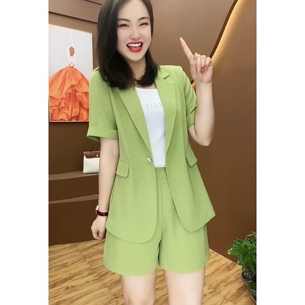 パンツセットアップ ゆったり半袖ジャケットショートパンツセット