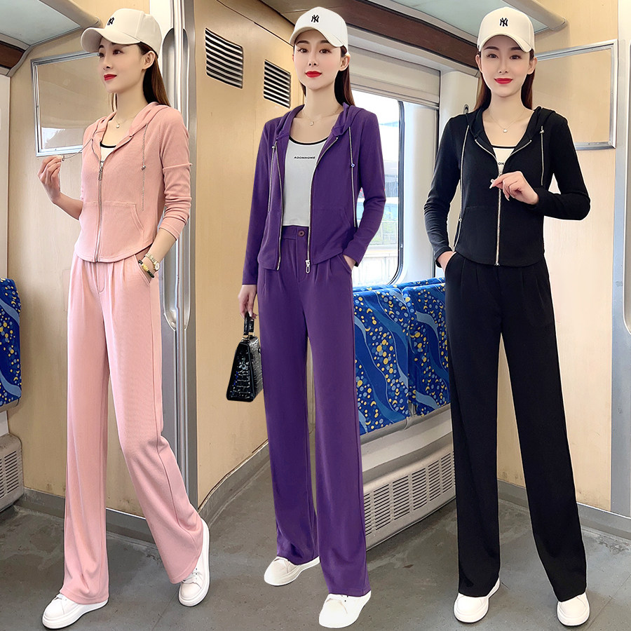 パンツセットアップ ジップアップパーカーとワイドパンツの上下セット