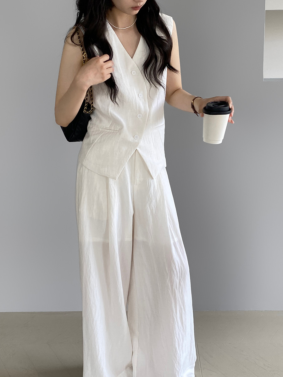 パンツセットアップ 洗練ノースリーブ ワイドパンツセット