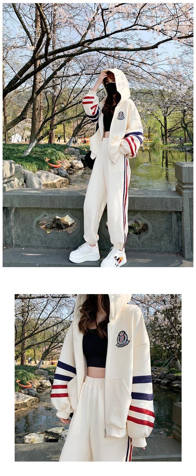 パンツセットアップ スポーティフード付きワイドパンツセット