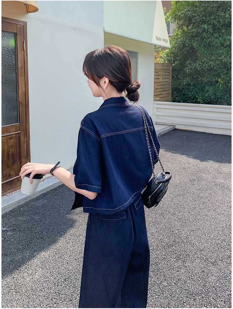 パンツセットアップ 半袖デニムワイドパンツセットアップ