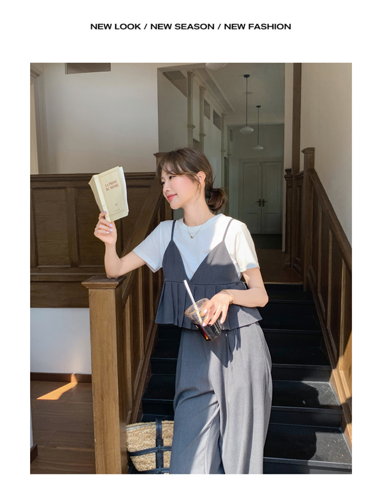 パンツセットアップ プリーツキャミソールワイドパンツ