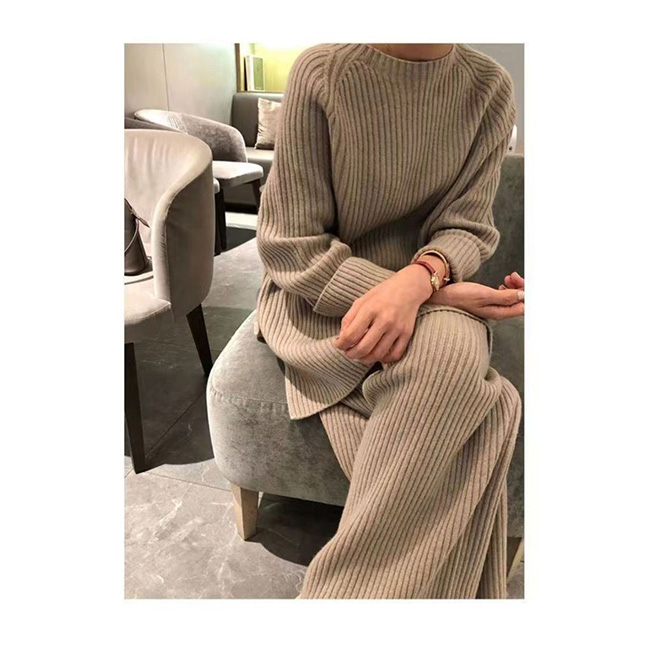 パンツセットアップ ニット上下セット ワイドパンツ レディース 体型カバー 秋冬