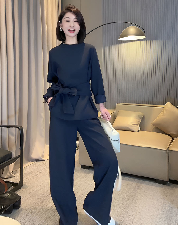 パンツセットアップ リボンベルト付きワイドパンツセットアップ