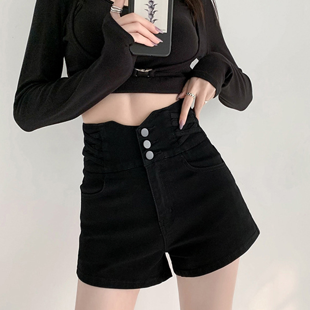 パンツセットアップ ハイウエスト デニム ショートパンツ レディース 美脚