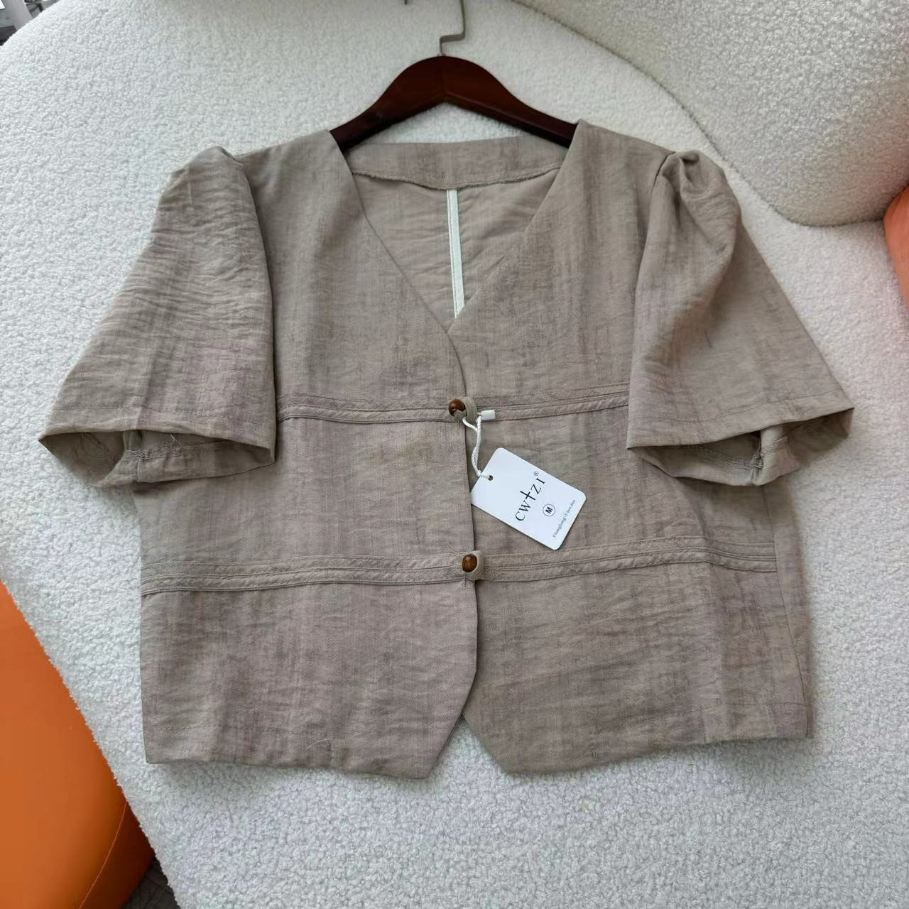 パンツセットアップ ワイド パフスリーブ麻混ワイドセットアップ