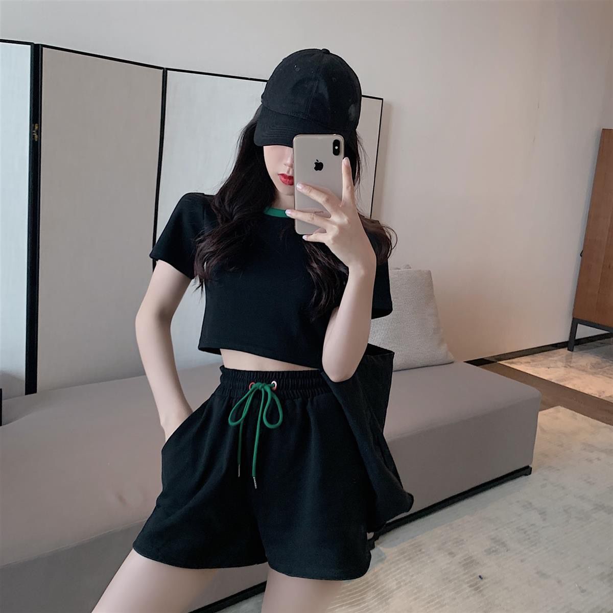 パンツセットアップ ウエストリボン ショート丈セットアップ