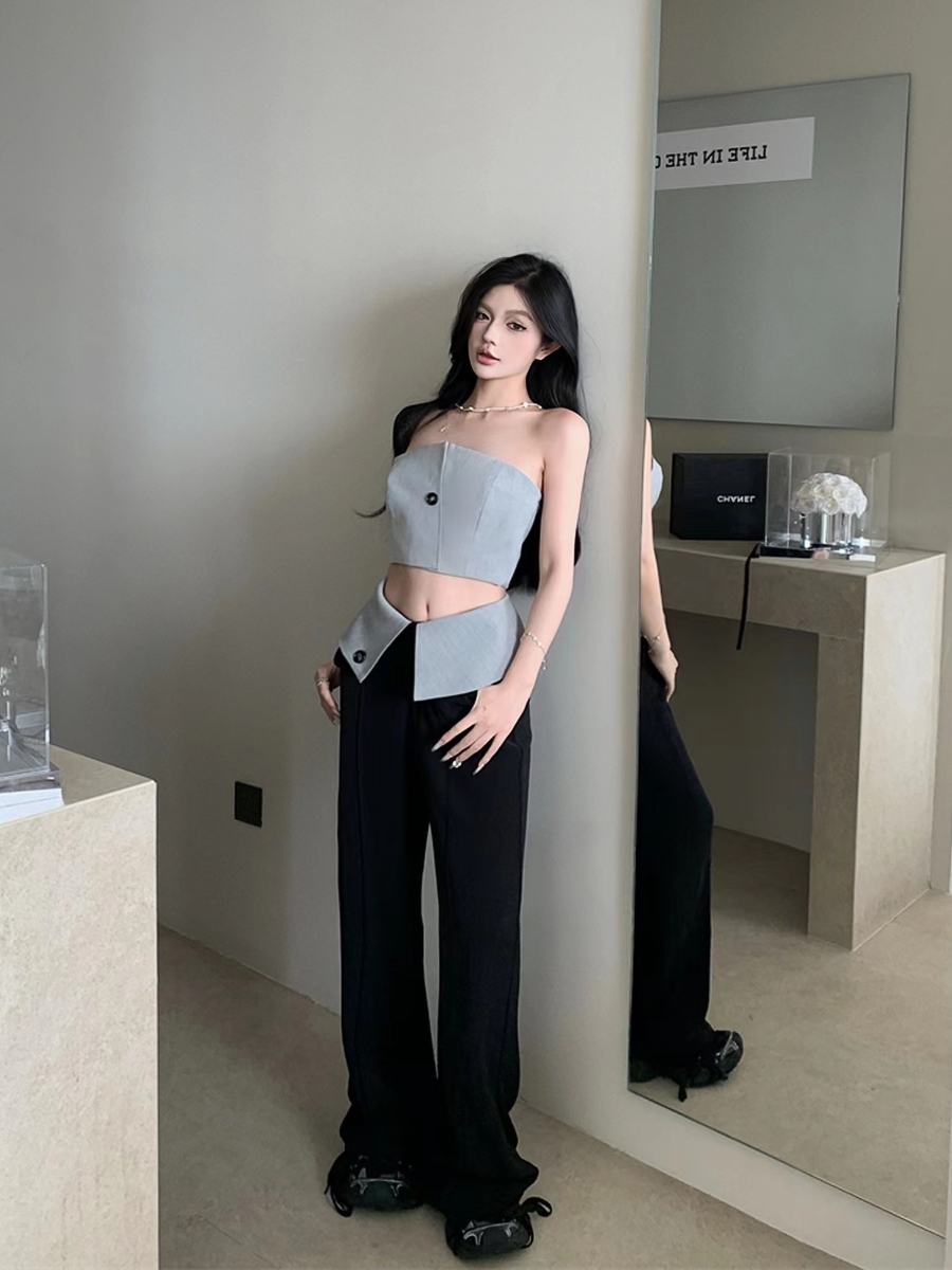 パンツセットアップ ワイド ベアトップウエスト切替パンツセット