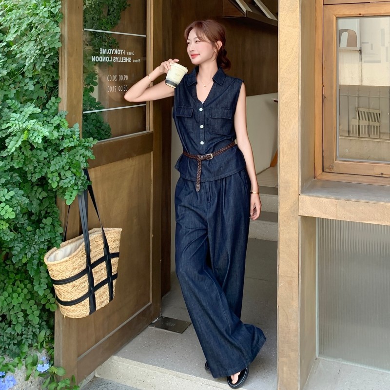 パンツセットアップ ノースリーブ リラックスワイドパンツセット