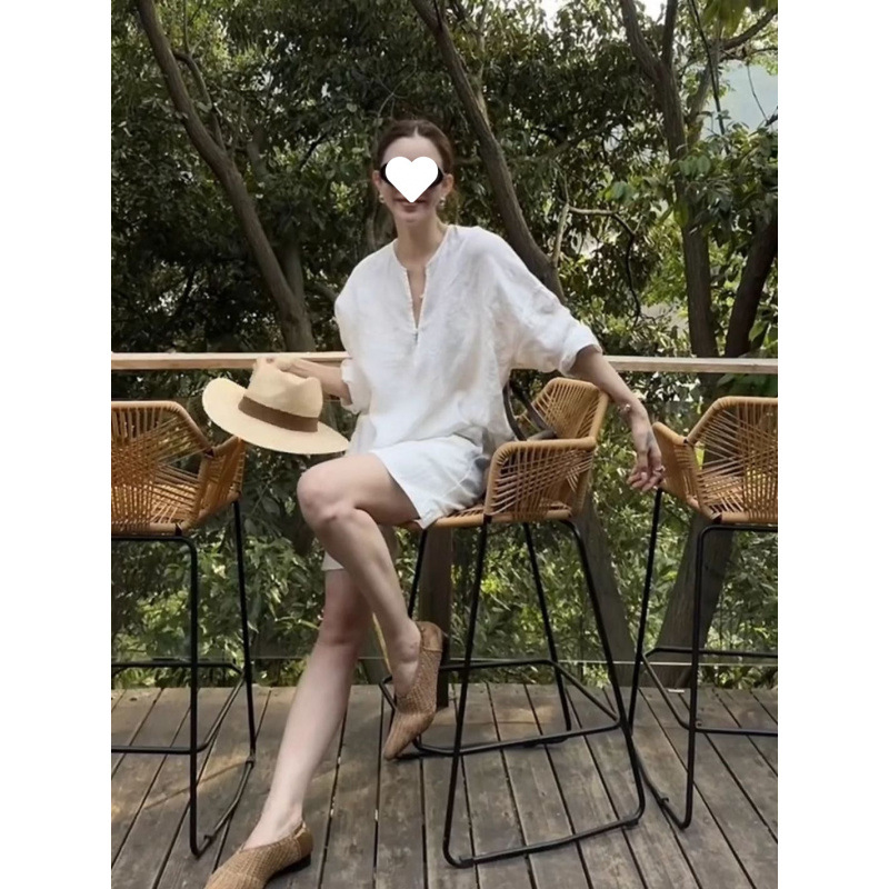 パンツセットアップ 麻混ゆったりワンピースショートパンツ