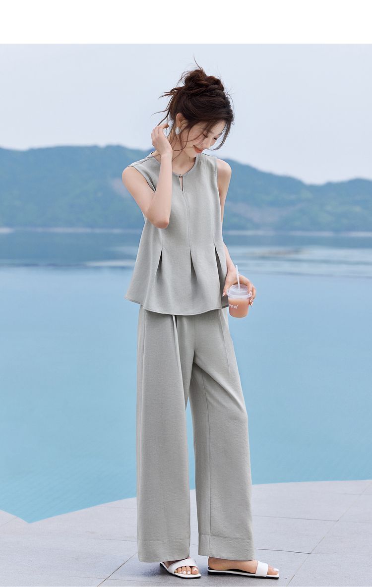 パンツセットアップ 優雅タックプリーツセットアップ