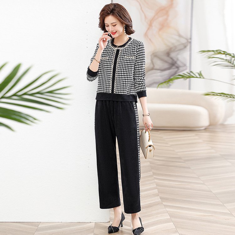 パンツセットアップ 千鳥格子柄ノーカラージャケットパンツセットアップ