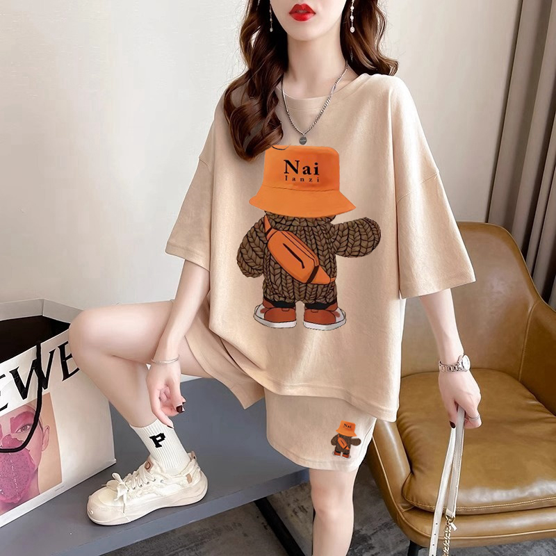 パンツセットアップ ショート くまさん帽子柄ゆったりパンツセット