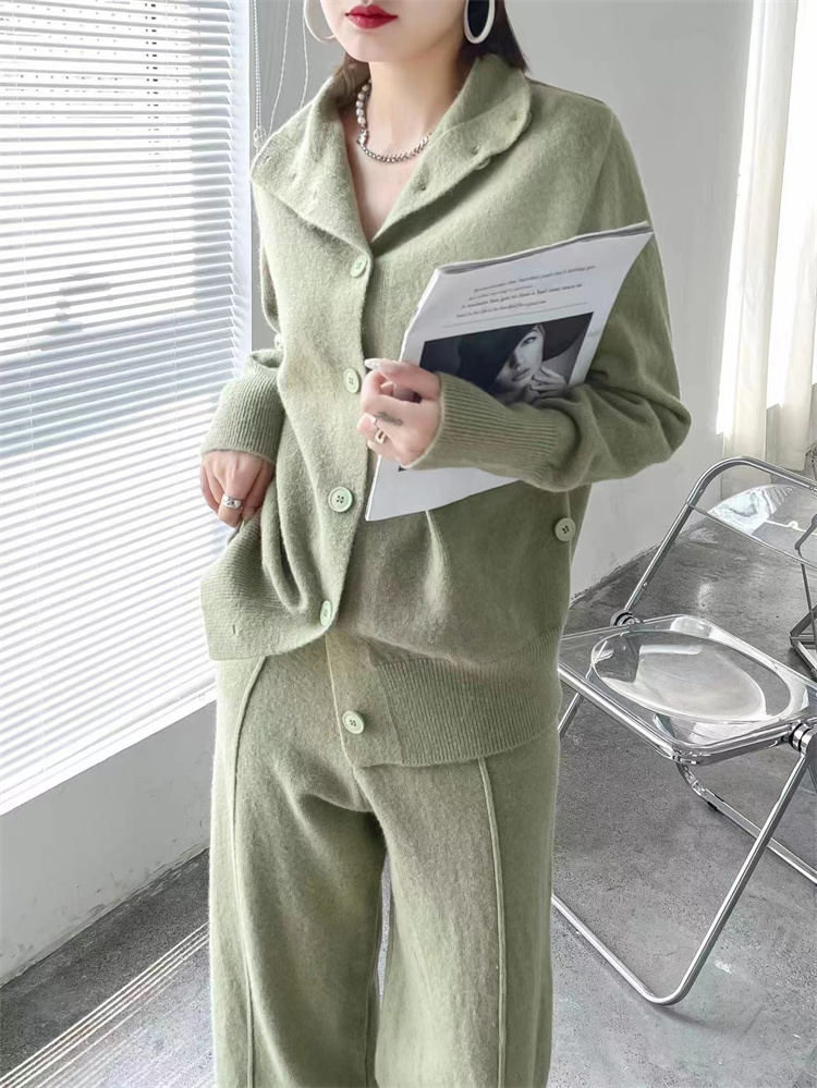 パンツセットアップ 春秋ニットカーディガンワイドパンツセット