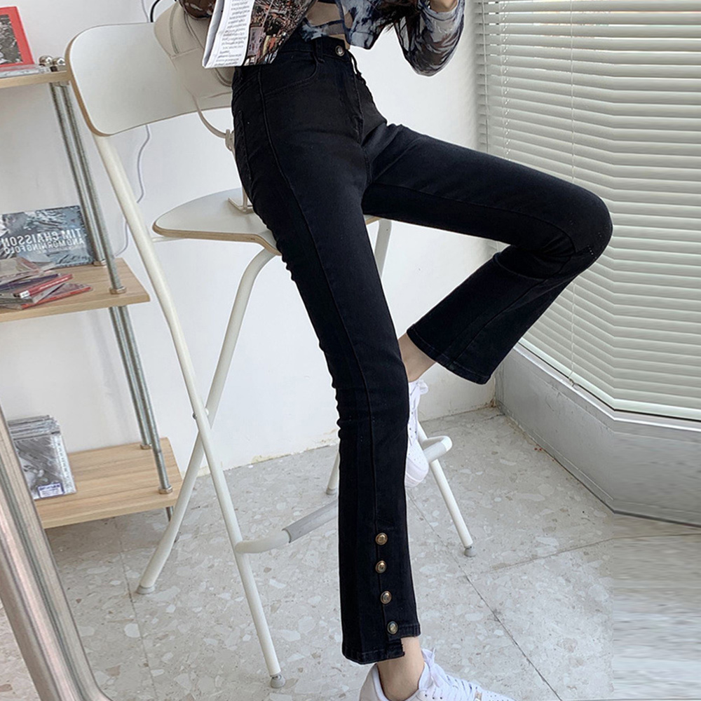 パンツセットアップ アンクル丈ワイドデニムパンツ レディース裾ボタン