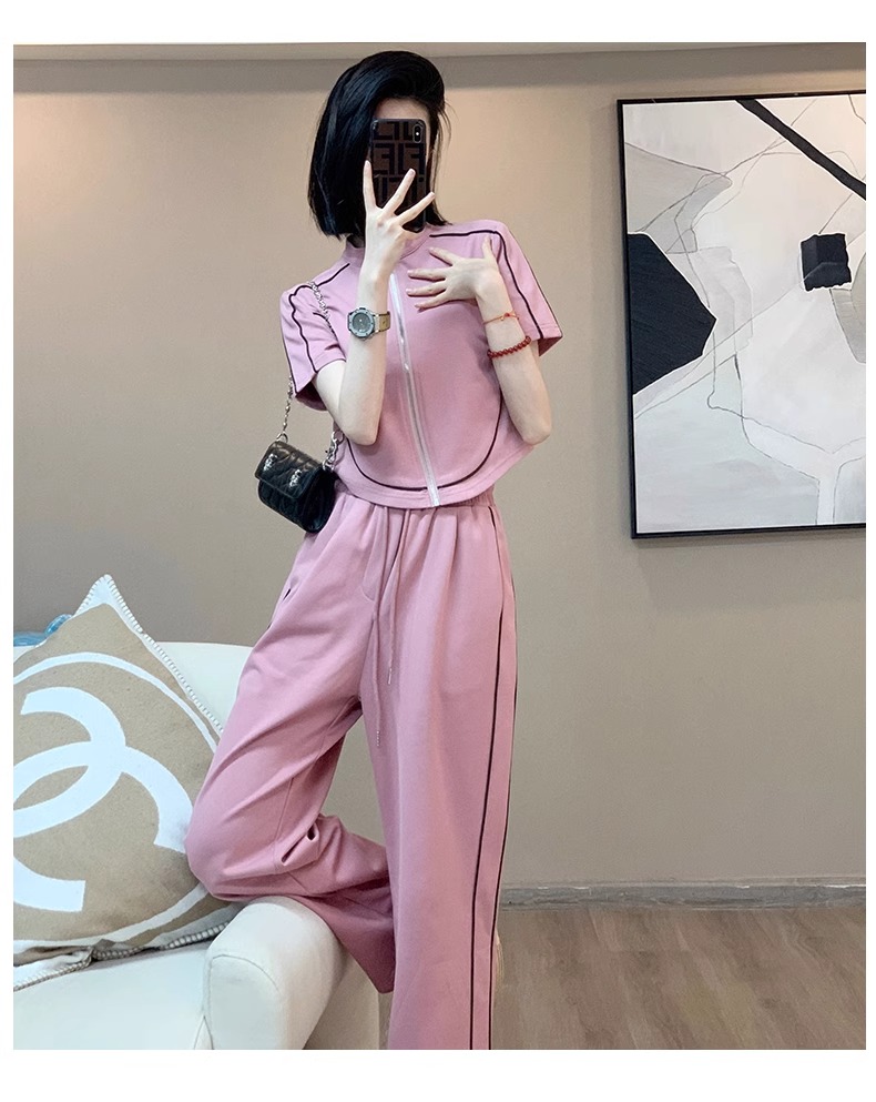 パンツセットアップ パイピングデザイン上品セットアップ