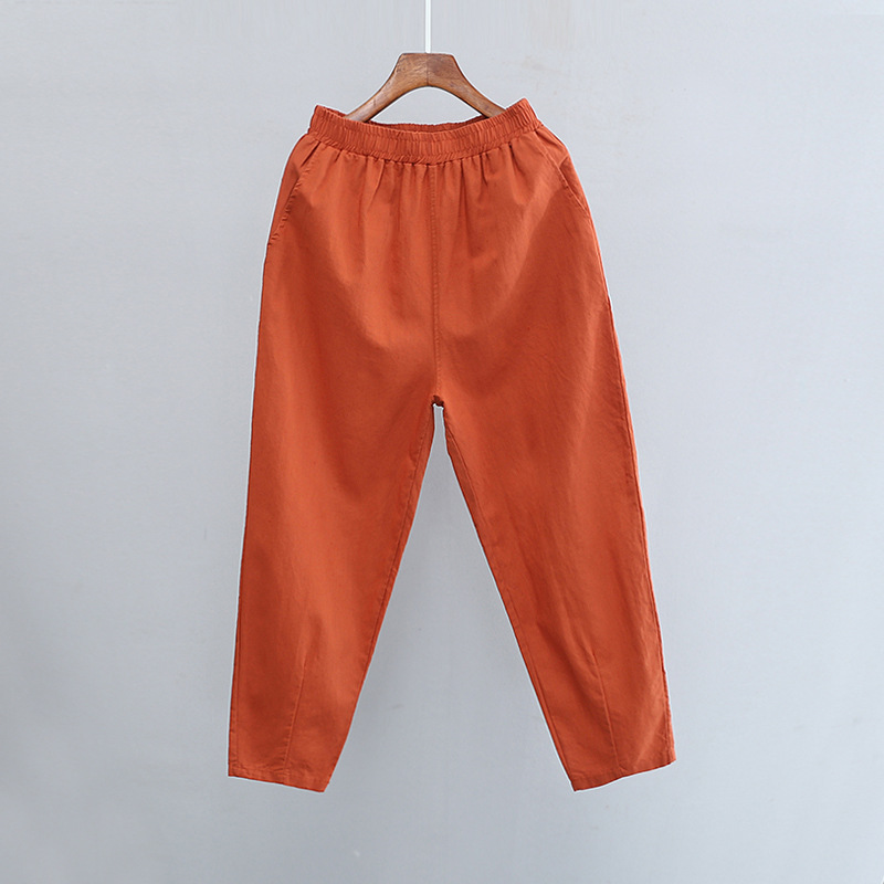 パンツセットアップ リネン素材のゆったりクロップドパンツ