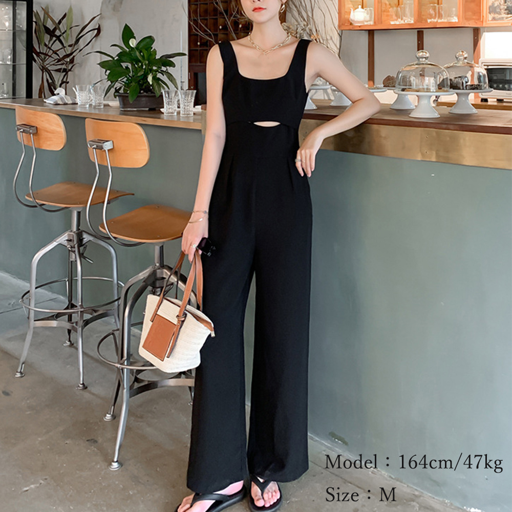 パンツセットアップ レディース ワイド サロペットパンツ 大人可愛いオールインワン