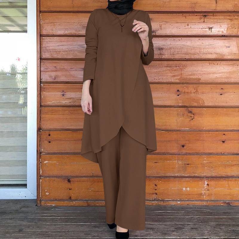 パンツセットアップ アシンメトリー裾チュニックパンツセット
