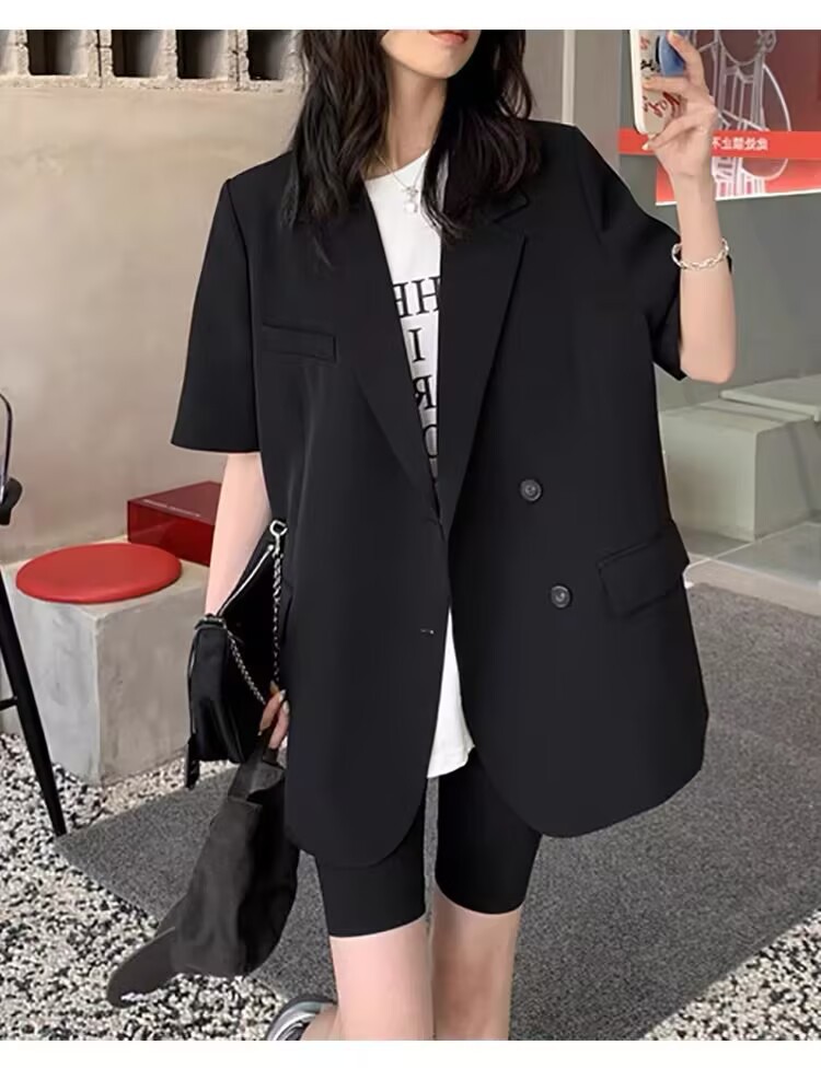 パンツセットアップ 五分袖ゆったりジャケットショートパンツ