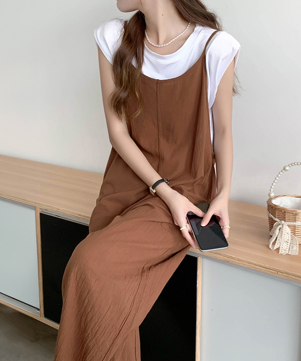 パンツセットアップ ワイドシルエット サロペットパンツ 体型カバー