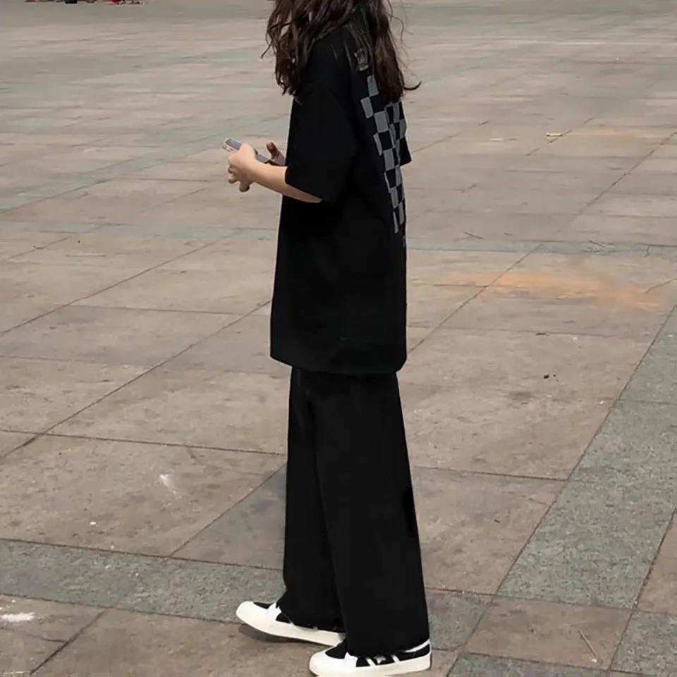 パンツセットアップ ワイド 市松模様バックプリントワイドパンツセット