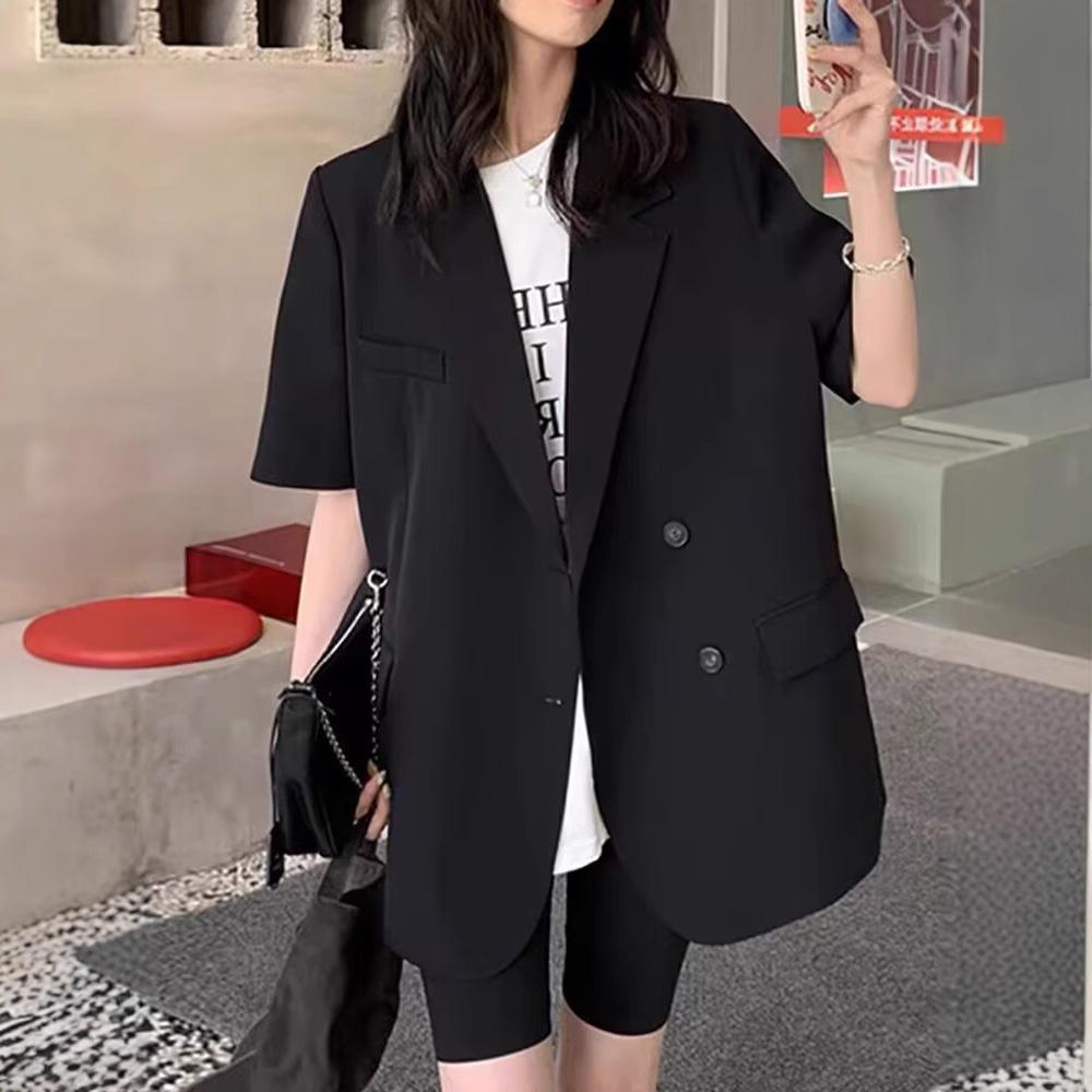 パンツセットアップ 五分袖ゆったりジャケットショートパンツ